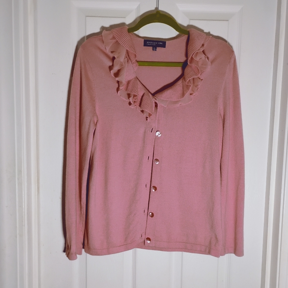 Pink Ruffled Cardigan Jones New York   Cotton Blend - Silk Ruffle